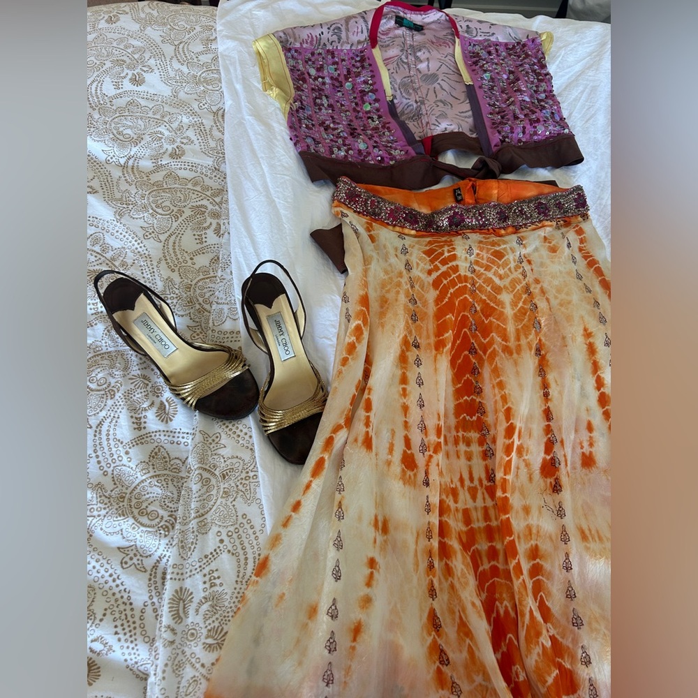 Hand-Beaded Silk Tie-Dye Maxi Skirt (M)